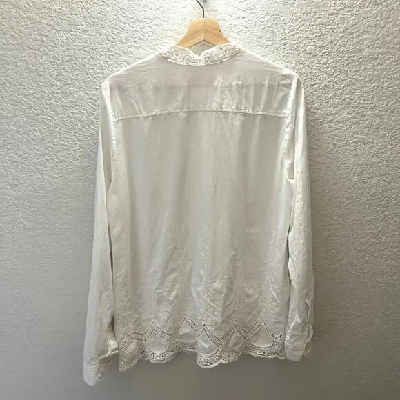 Anthropologie Isabella Sinclair White Embroidered Lace Blouse Button Up Boho M - Picture 4 of 11